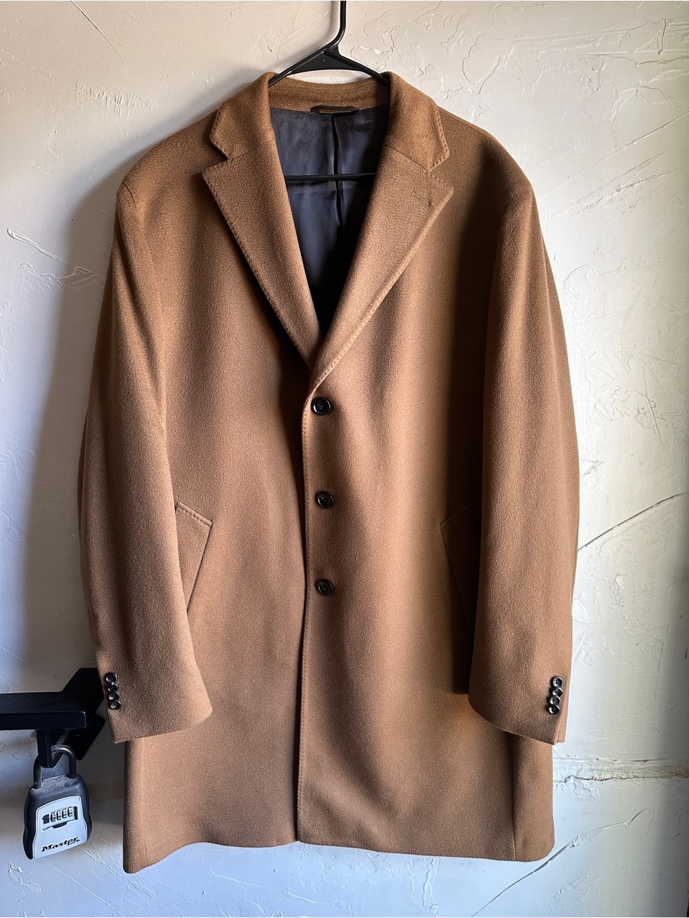 Neiman Marcus 100% Cashmere Overcoat Mens 50R Camel Colombo Italian Luxury Coat
